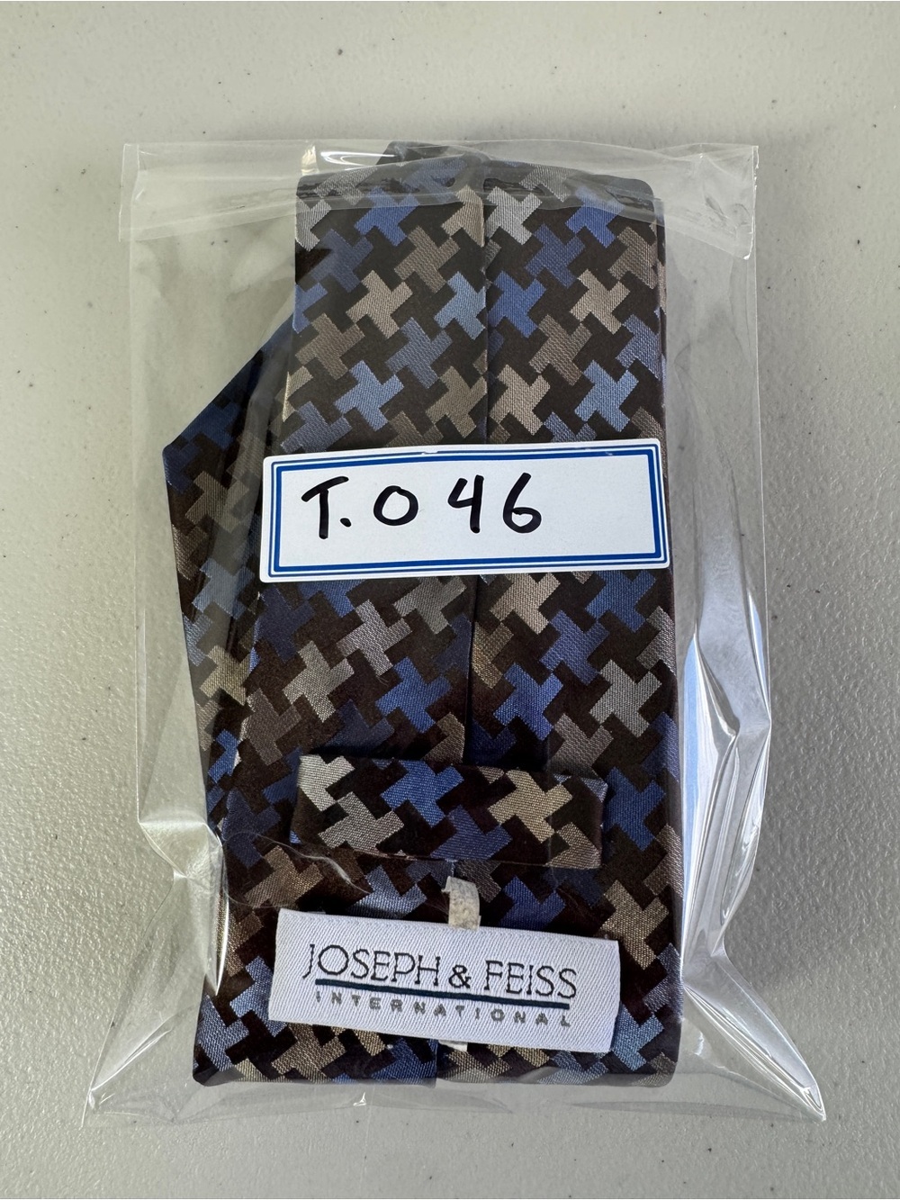 Joseph & Feiss Silk Tie Brown Blue Geometric Print Business Classic Jacquard - Picture 12 of 13